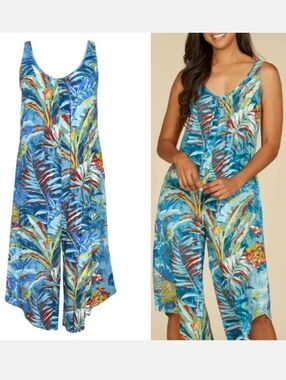 Vintage Jams World Wide Leg Easy Jumpsuit In Rain Tropic Made in Hawaii